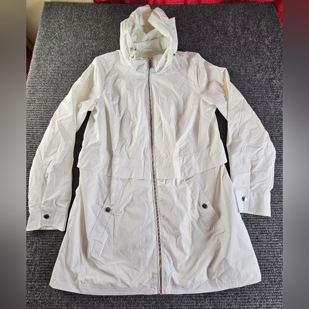 Women's Vince Camuto Small White Hooded Trench Coat Length Jacket New